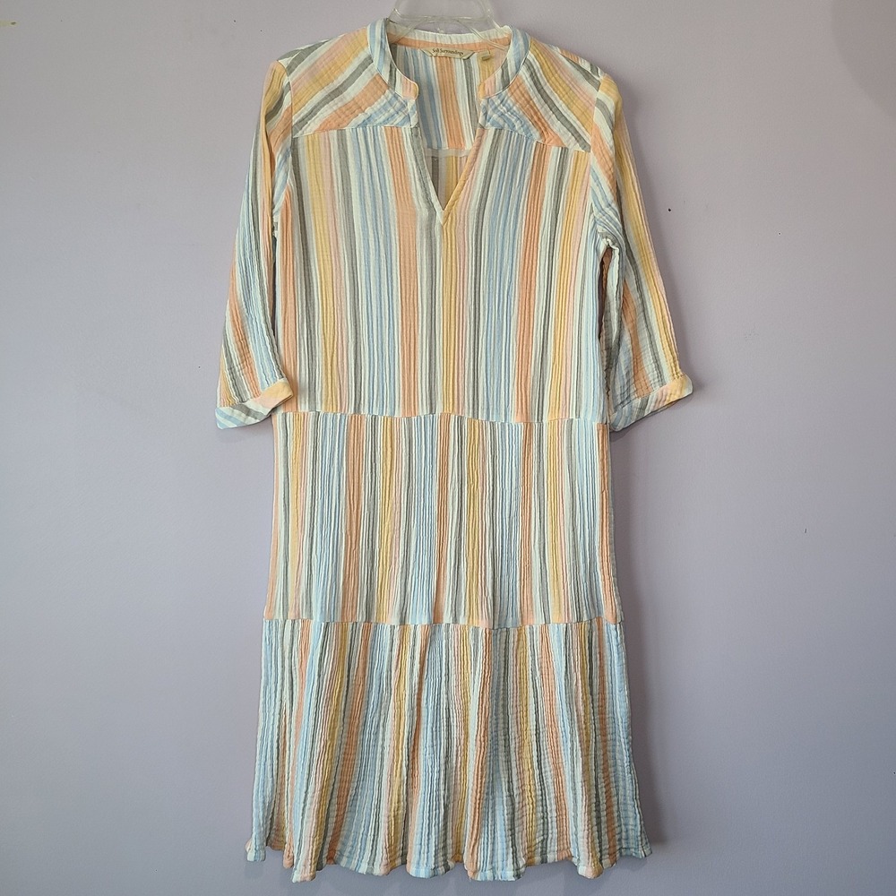 Soft Surroundings Women's Striped Tunic Crinkle Cotton Blend Boho‎ Dress Size M